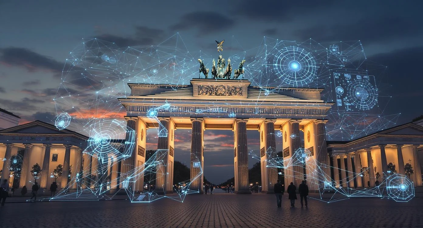 Brandenburger Tor mit digitalen KI-Elementen - Symbol für Tradition trifft Innovation